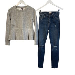 Mother Mid Rise Distressed Skinny Jeans